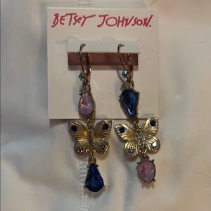 Betsey Johnson - stunning Gold and Blue Vintage-Inspired butterfly Earrings